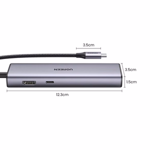 Ugreen CM512 15598 6in1 USB-C-keskitin - 3x USB-A 3.0 / HDMI / RJ45 / USB-C PD - harmaa