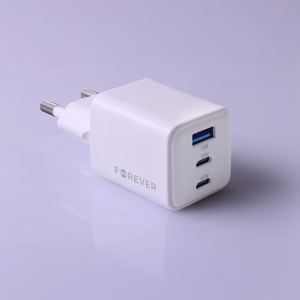 Forever TC-08-65ACC GaN PD QC charger 2x USB-C 1x USB 65W white