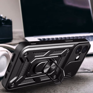 Hybrid Armor Camshield Suojakuori jalustalla ja kameran suojuksella iPhone 17:lle - musta