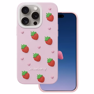 Mansikka-suojakuori iPhone 14 Pro / 15 Pro 6,1" vaaleanpunainen