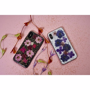 Puro Glam Hippie Chic case for iPhone XR, with real green flower petals