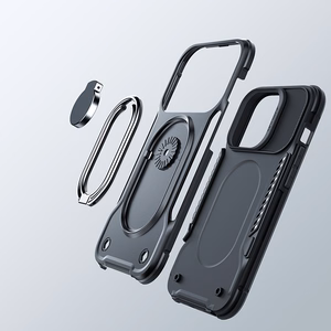 Joyroom Dual sarana tapauksessa iPhone 14 Plus panssaroitu kotelo jalusta ja rengas haltija musta