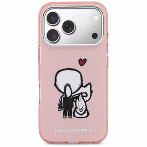 Karl Lagerfeld Karl & Choupette Back MagSafe -suojakuori iPhone 17 Pro:lle vaaleanpunainen