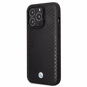 BMW Nahkainen Diamond Pattern Suojakuori iPhone 14 Pro:lle - musta