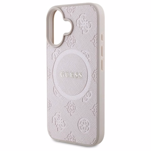 Guess Saffiano Peony Classic Logo MagSafe Suojakuori iPhone 16:lle - Vaaleanpunainen