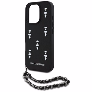 Karl Lagerfeld Saffiano Crystals ketjulla iPhone 16 Pro Suojakuori - Musta