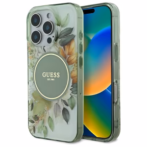 Guess IML Flower & Tonal Circle MagSafe case for iPhone 16 Pro - green