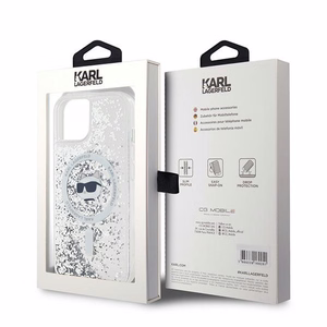Karl Lagerfeld Liquid Glitter Choupette Head MagSafe suojakuori iPhone 15 / 14 / 13:lle - läpinäkyvä