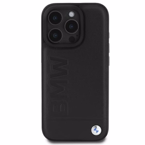 BMW Leather Hot Stamp iPhone 16 Pro Suojakuori - Musta