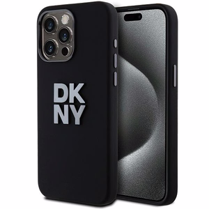 DKNY Liquid Silikoninen Metal Logo Suojakuori iPhone 15 Pro Max:lle - musta