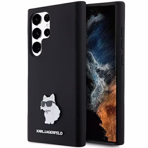 Karl Lagerfeld Silikoninen Choupette Metal Pin Suojakuori Samsung Galaxy S24 Ultralle - musta