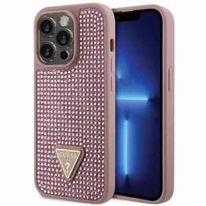 Guess GUHCP14LHDGTPP iPhone 14 Pro 6.1 vaaleanpunainen/vaaleanpunainen kovakuori Rhinestone Triangle