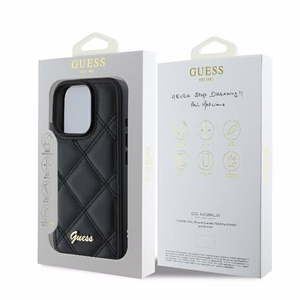 Guess Quilted Metal Logo Suojakuori iPhone 16 Pro:lle - musta