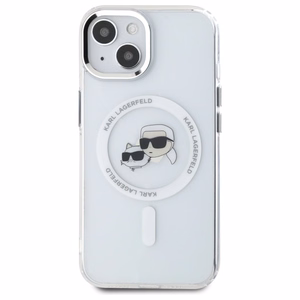 Karl Lagerfeld IML Metal Karl&Choupette Head MagSafe iPhone 15 Case - White