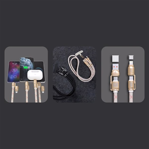 Dudao L20MAX 4in1 kaapeli / kaulanauha USB-A / USB-C / Lightning PD QC 65W 1,5m - Vaaleanpunainen