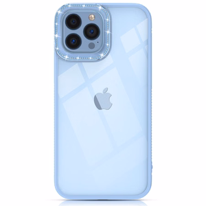 Kingxbar Sparkle sarjan tapauksessa iPhone 13 Pro Max kristallit takaisin kansi sininen