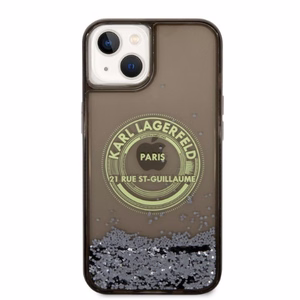 Karl Lagerfeld Liquid Glitter RSG suojakuori iPhone 14 Plus:lle - musta