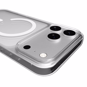 Puro Lite Mag TPU+PC suojakuori MagSafe-yhteensopiva iPhone 17 Pro:lle - läpinäkyvä valkoisella renkaalla