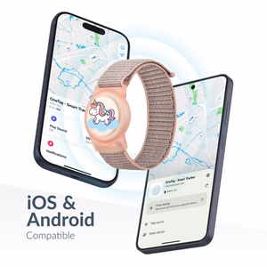 Beeep OneTag -paikannin lasten Velcro-rannekkeella, Unicorn, Apple Find My / Android
