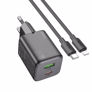 Laturi Hoco USB-A + USB-C QC PD 3A 20W + USB-C - Lightning -kaapeli N41 musta
