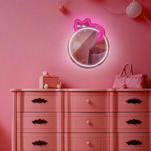 Neon MIRROR LED SLEEPING CAT valkoinen vaaleanpunainen FMNE03 Forever Light