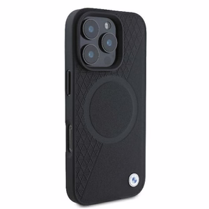 BMW Signature nahkainen puolikuviollinen ja Circle MagSafe Suojakuori iPhone 16 Pro:lle - musta