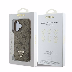 Guess Leather 4G Triangle Strass MagSafe kotelo iPhone 16 - ruskea