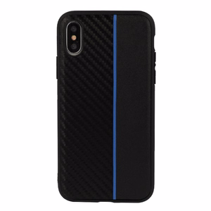 Moto Carbon Suojakuori Samsung Galaxy A6 Plus 2018:lle - musta sinisellä raidalla
