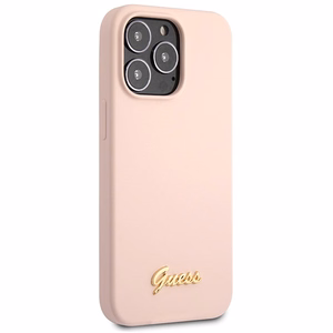 Guess GUHCP13XLSLMGLP iPhone 13 Pro Max 6.7 vaaleanvaaleanpunainen/vaaleanpunainen kovakuori Silicone Script Gold Logo