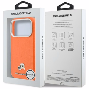 KARL LAGERFELD suojakuori iPhone 17 Pro:lle MagSafe-yhteensopiva KLHMP17L6PFKCLO (PU FW W/ K&C Head Pin) oranssi