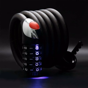 Rockbros RKS531 polkupyörän lukko 5-numeroisella koodilla, teräsvaijerilla, 180 cm, LED-valaistuksella - musta