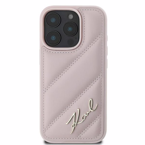 Karl Lagerfeld Quilted Signature Suojakuori iPhone 16 Pro Max:lle - vaaleanpunainen