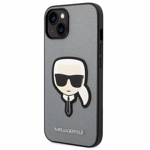 Karl Lagerfeld Saffiano Karl's Head Patch Suojakuori iPhone 14:lle - hopeinen