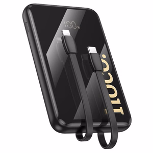 Hoco Q37 -varavirtalähde 10000 mAh QC PD 22,5W sisäänrakennetuilla kaapeleilla USB-C + Lightning, musta