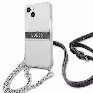 Guess GUHCP13SKC4GBSI iPhone 13 mini 5.4" läpinäkyvä kovakotelo 4G harmaa hihna hopea ketju