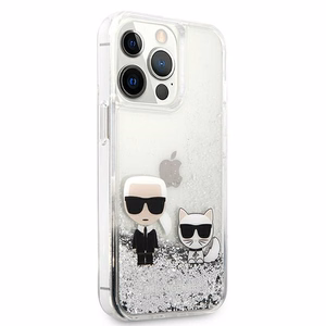 Karl Lagerfeld Liquid Glitter Karl & Choupette Suojakuori iPhone 13 Pro / 13 6.1" - Hopeinen