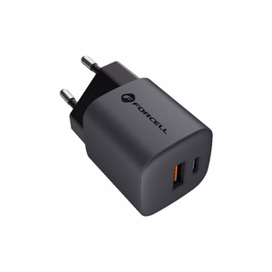 Puhelinlaturi Forcell F-Energy GaN USB C + USB A QC4.0 PD 3A 33W VT-31 harmaa