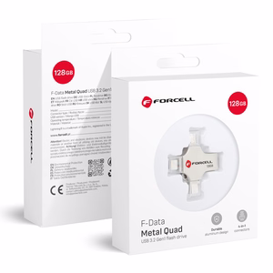 Pendrive 128GB USB 3.2 Gen 1 (USB A / USB C / Lightning / Micro USB) Forcell F-Data Metal Quad hopeinen
