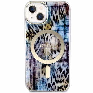 Guess Leopard MagSafe suojakuori iPhone 14:lle - sininen