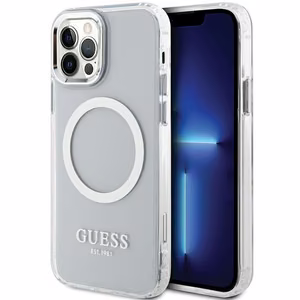 Guess Metal Outline MagSafe -suojakuori iPhone 12 / iPhone 12 Pro:lle - hopeinen