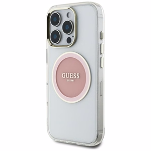 Guess IML Metal Colored Circle Classic Logo MagSafe Suojakuori iPhone 16 Pro Max:lle - vaaleanpunainen