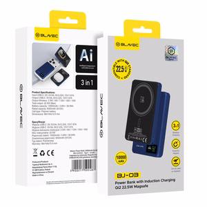 Blavec varavirtalähde 10000 mAh BJ-03 Slim 13,5 mm - Type C - 22,5 W magneettinen Magsafe 3-in-1 (PBBJ03-MC10N) tummansininen alumiini