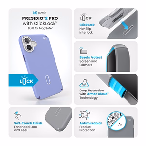 Speck Presidio2 Pro -suojakuori MagSafe- ja ClickLock-tuella iPhone 16 Plus:lle, Future Lavender/Cassis Purple