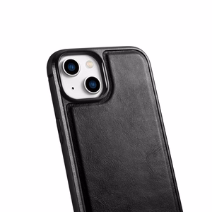 iCarer Nahka Öljyvaha kotelo päällystetty luonnon nahkaa iPhone 14 Plus musta (WMI14220719-BK)