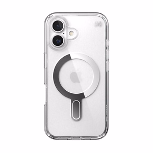 Speck Presidio Perfect-Clear -suojakuori MagSafe- ja ClickLock-tuella iPhone 16:lle, Clear/Chrome