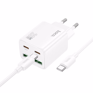 Puhelinlaturi Hoco 2 x USB C + 2 x USB A QC3.0 PD 3A 20W + kaapeli USB C - USB C N55 valkoinen