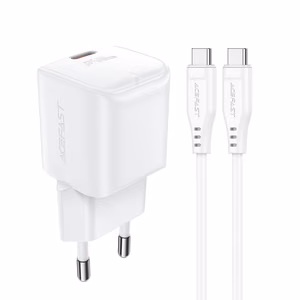 Acefast A77 Mini PD 30W GaN seinälaturi + USB-C-kaapeli - valkoinen