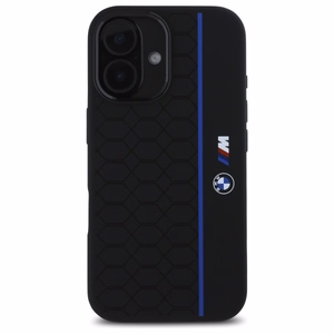 BMW Silikoninen Hexagon Blue Line MagSafe suojakuori iPhone 16:lle - musta