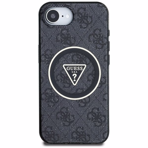 GUESS IML Metal Glitter 4G Circle Triangle MagSafe Alkuperäinen Suojakuori iPhone 17e/16e:lle - Musta