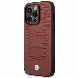 BMW BMHMP14L22RPSR burgundinpunainen nahkainen istuinkuvioinen suojakuori iPhone 14 Pro 6.1 MagSafe